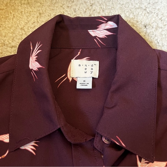 4/$20 A New Day Cranes Burgundy Button Down - Picture 4 of 4